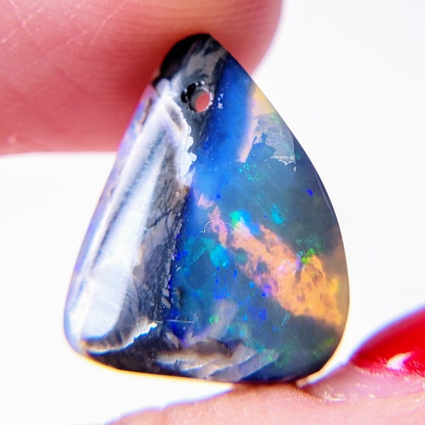 Beautiful Lightning Ridge Australian Opal smooth drilled cabochon briolette bead 16.5mm x 13.5mm x 3.5mm