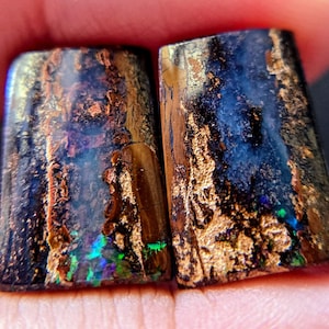 14.05 ct Amazing Matched pair Australian Wood Replacement Opal undrilled cabochon CAN BE drilled beads briolettes 16mm x 10.5mm x 4mm