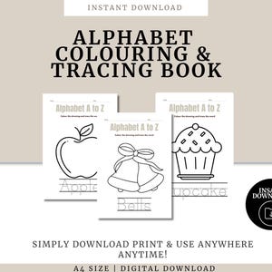 Alphabet Tracing Book for Kids, A-Z Letter Tracing with Fun Pictures to Colour, Educational Fun for Kids, Digital Download