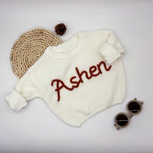 Custom Embroidered Baby Name Sweater, 100% Combed Cotton Soft Sweater, Personalized Name Jumper, Baby Shower Gift, Christmas Gifts for Kid