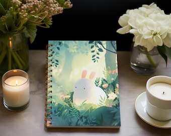 Spiral Journal 5x7, Forest Bunny Design, Lined Writing Pages