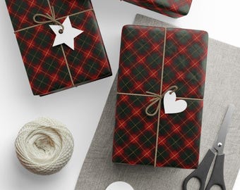 Red Plaid Christmas Wrapping Paper, Vintage Tartan Gift Wrap