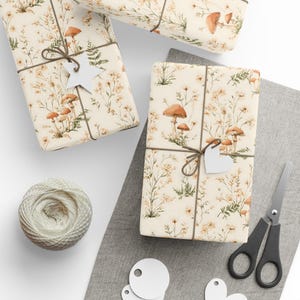 Cottagecore Mushroom Wrapping Paper, Woodland Fall Gift Wrap, Botanical Birthday Present Wrap