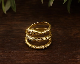14K Solid Gold Emerald Snake Ring, Diamond Serpent Ring, Adjustable Open Snake Ring For Girls, May Birthstone, Ouroboros Elegant Jewelry