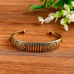 Tribal Brass Cuff Bracelet, African Style Open Bangle, Ethnic Statement Jewelry, Adjustable Handmade Brass Bracelet for Women