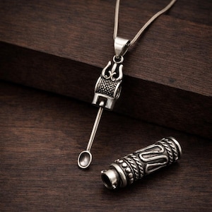 Antique Snuff Spoon Necklace • Vintage Brass Pendant • Hidden Vial Pendant • Gothic Boho Jewelry