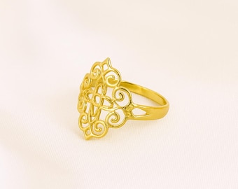 Victorian gold ring for women, Filigree Long ring