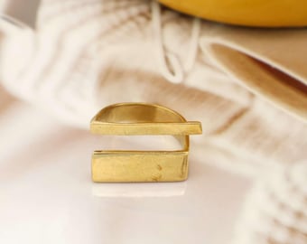 Minimalist Open Gold Ring | Adjustable Geometric Statement Ring | Modern Gold Plated Band | Simple Everyday Jewelry for Women