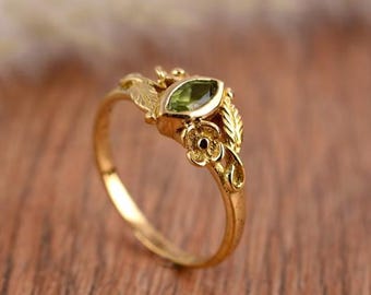 Peridot Ring Brass Ring Dainty Ring Peridot Jewelry Engagement Ring Gemstone Ring Women Rings Minimal Ring Gift for girlfriend Stacking Ring
