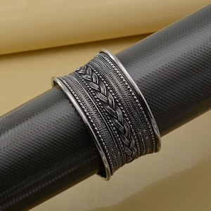 Handmade Oxidized Silver Cuff Bracelet | Boho Tribal Bangle | Adjustable Ethnic Statement Jewelry for Women | Vintage Look