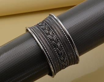 Handmade Oxidized Silver Cuff Bracelet | Boho Tribal Bangle | Adjustable Ethnic Statement Jewelry for Women | Vintage Look