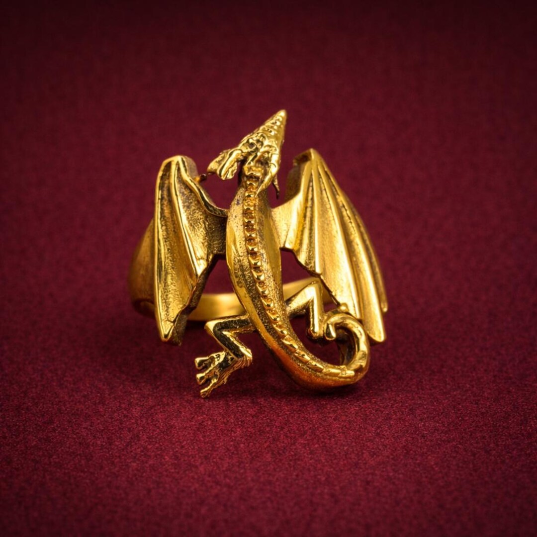 Gold Dragon Ring, Fantasy Dragon Statement Ring, Medieval Dragon ...