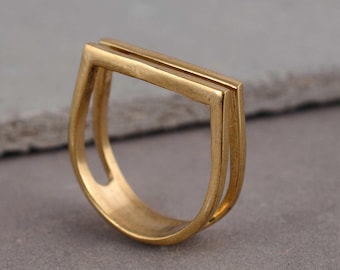 Minimalist Gold Bar Ring, Geometric Open Ring, Modern Stackable Ring, Simple Gold Band, Adjustable Statement Ring, Everyday Jewelry Gift