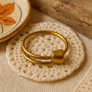 Minimalist Brass Ring, Double Band Ring, Geometric Brass Jewelry, Adjustable Ring, Unique Gold Statement Ring, Gift for Him Her