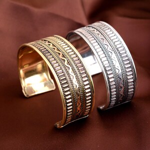 Vintage Gold Silber Armspange, handgemachte breite Armband, rustikale Tribal Schmuck, verstellbares Geschenk für sie