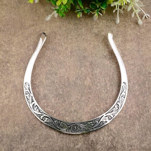 Vintage Silver Choker Necklace, Handcrafted Floral Engraved Collar, Statement Tribal Boho Jewelry for Women