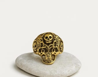 Gold Skull Ring | Gothic Jewelry | Biker Ring | Punk Rock Ring | Statement Skull Ring | Men’s Gothic Jewelry | Unique Gift for Him