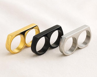 Modern Double Finger Ring – Statement Knuckle Ring in Gold, Silver