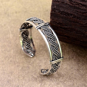 Oxidized Silver Cuff Bracelet, Tribal Braid Bracelet for Men, Handmade Boho Jewelry, Ethnic Statement Bracelet, Adjustable Cuff