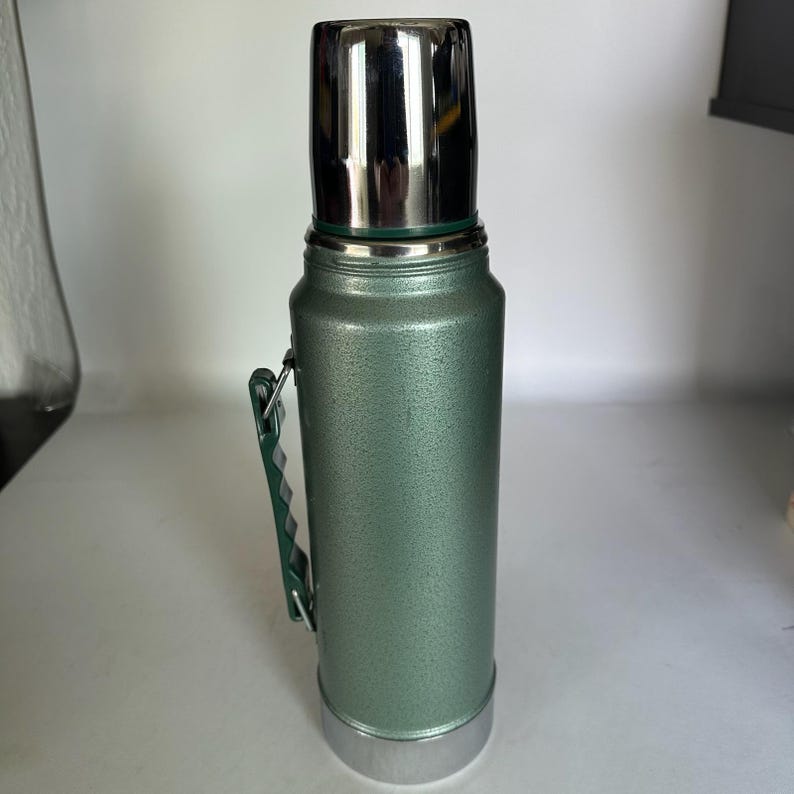 Vintage Aladdin Stanley 1 Quart Vacuum Bottle Thermos A-944DH Hammertone Green image 2