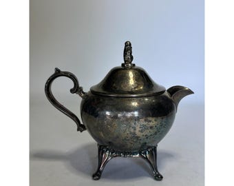 Vintage Ornate Footed Silver-Plated Teapot – Elegant Victorian Style & Patina