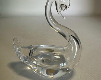 Vintage Vilca Swan Figurine Paperweight Clear 24% Lead Crystal Italian Art Glass