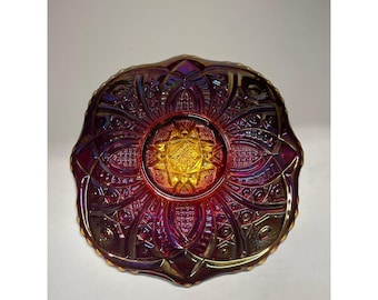 Vintage Indiana Glass "Heirloom" Sunset Red Iridescent Carnival Glass 13"Platter