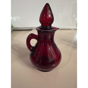 Vintage Avon Ruby Red Glass Decanter Cruet Bottle With Strawberry Stopper