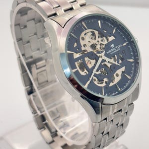Luxury Automatic Skeleton Watch Blue Dial Stainless Steel Bracelet