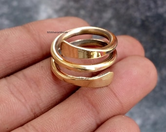 Adjustable Brass Ring, Bohemian Minimalist Band, Handmade