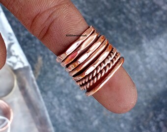 Conjunto de alianzas de boda rústicas de cobre / Anillos de pareja hechos a mano / Regalo de aniversario, anillo 100 % cobre