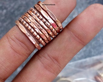 Juego de anillos de cobre hechos a mano, anillos apilables unisex