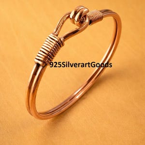 Hammered Copper Bangle Bracelet, Adjustable Boho Statement Cuff, Rustic Jewelry, Sterling Silver Detail