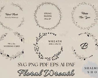 36 Blatt-Kranz-Monogramm SVG Blumenrahmen - 36-Wreath-Bundle-Blumenkranz-Svg Hochzeit-Kranz-Svg-Dekoration