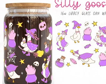 Silly Goose Witch Glass Can Wrap PNG: Halloween Libbey Cup Sublimation Design