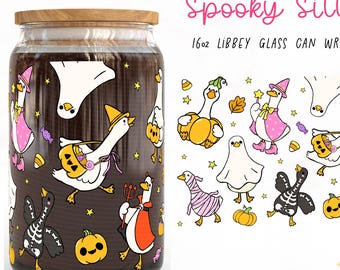 Spooky Goose Glass Can Wrap PNG: Halloween UV DTF Printable (16oz Libbey Cup Design)