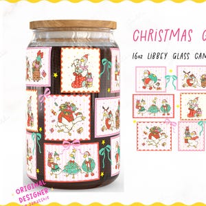 May include: A glass jar with a wooden lid wrapped with a Christmas-themed design. The design features illustrations of geese in festive attire, carrying gifts. The text "CHRISTMAS GOOSE FRAMES" is visible, along with other text. The wrap size is 9.75" x 5".