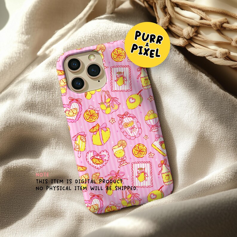 Preppy Pink Bow Yellow Lemon Frame Seamless Pattern, Whimsical Summer Stripes PNG image 10