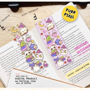 Spooky Cute Witch Ghost Bookmark PNG | Halloween UV DTF Printable Bookmarks Design | Witchy Ghost Reading Clipart | Book Lover Digital Download.

Celebrate spooky season in cozy, bookish style with this Spooky Cute Witch Ghost Bookmark PNG! This digital design features a witchy ghost reading a book, perfect for Halloween lovers, readers, and fantasy fans who crave something adorable yet haunting.
It’s hand-drawn with love and ready to charm any witchy bookshelf or spooky reading nook.