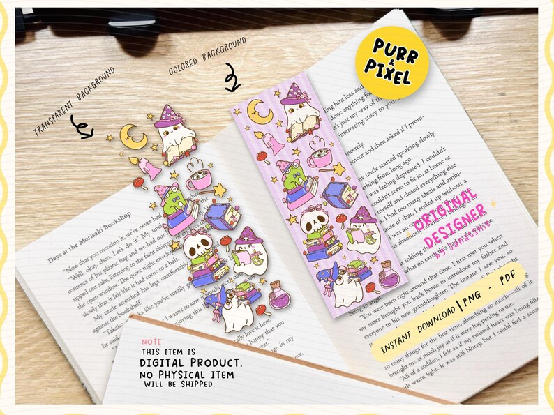 Spooky Cute Witch Ghost Bookmark PNG | Halloween UV DTF Printable Bookmarks Design | Witchy Ghost Reading Clipart | Book Lover Digital Download.

Celebrate spooky season in cozy, bookish style with this Spooky Cute Witch Ghost Bookmark PNG! This digital design features a witchy ghost reading a book, perfect for Halloween lovers, readers, and fantasy fans who crave something adorable yet haunting.
It’s hand-drawn with love and ready to charm any witchy bookshelf or spooky reading nook.