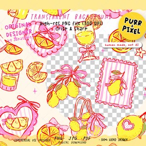 Preppy Pink Bow Yellow Lemon Frame Seamless Pattern, Whimsical Summer Stripes PNG image 7