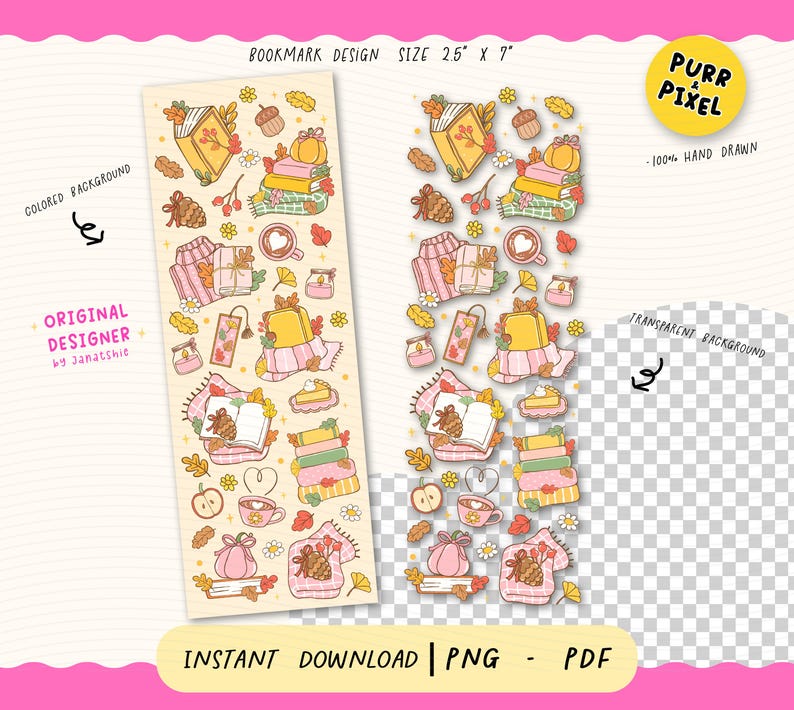 Cute Fall Bookish Bookmark PNG | Autumn Reading Bookmark UV DTF | Cozy Book Lover Digital Bookmark Sublimation Printable Design.

Snuggle up with a good book and this Cute Fall Bookish Bookmark PNG — the perfect digital design for cozy autumn readers! This charming hand-drawn bookmark design features warm fall elements like books, pumpkins, hot drinks, falling leaves, and comfy vibes, all wrapped into a whimsical, bookish aesthetic.