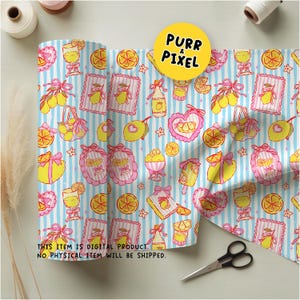 Preppy Pink Bow Yellow Lemon Frame Seamless Pattern, Whimsical Summer Stripes PNG image 9