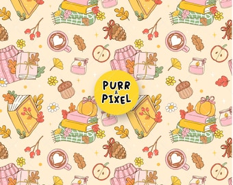 Retro Fall Bookish Seamless Pattern: Cozy Autumn Reading Digital Paper (PNG, JPG, PDF)