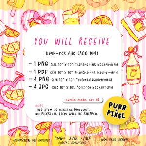 Hand-drawn seamless pattern featuring yellow lemons with pink bow frames over whimsical stripes.