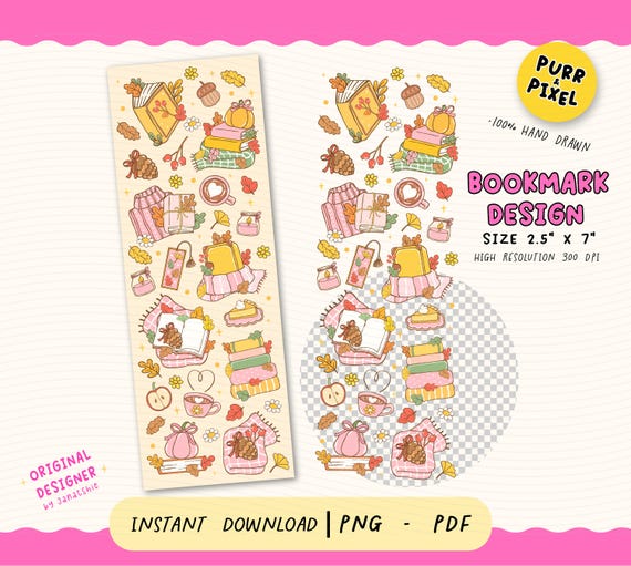 Cozy Fall Bookish Bookmark PNG: Autumn Reading UV DTF Printable Design (Digital Download)