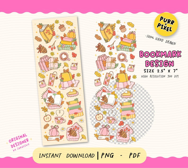 Cute Fall Bookish Bookmark PNG | Autumn Reading Bookmark UV DTF | Cozy Book Lover Digital Bookmark Sublimation Printable Design.

Snuggle up with a good book and this Cute Fall Bookish Bookmark PNG — the perfect digital design for cozy autumn readers! This charming hand-drawn bookmark design features warm fall elements like books, pumpkins, hot drinks, falling leaves, and comfy vibes, all wrapped into a whimsical, bookish aesthetic.