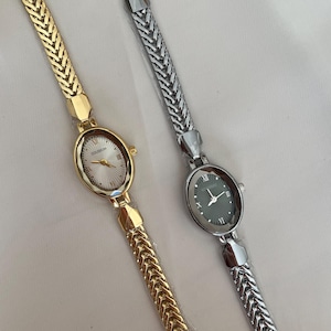 Gold Bracelet Watch For Women, Vintage Oval Dial Quartz Watch, Small Face Elegant Wrist Watch, Minimalist Dainty Ladies Watch, Gift For Her