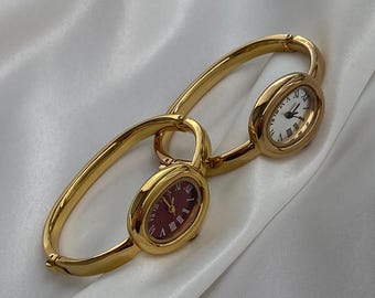Women’s Gold Tone Stainless Steel Bracelet Watch with Oval Roman Numeral Dial, Gold Bangle Wristwatch, Birthday Girlfriend Mother Gift Idea