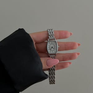 Dainty Vintage Gold Watch Women, Rectangle Dial Wristwatch, Elegant Silver Ladies Watches, Gift For Her, Minimalist Classic Watch For Women